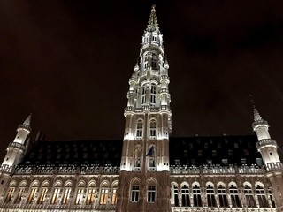 Buildings around Grand Place are full of light decorations at nights
