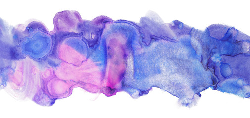 watercolor stripe with blue with magenta texture, abstract line with place for text. overflow of colors, wet equipment