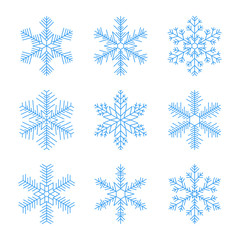 Fototapeta na wymiar Set of blue snowflake icon - a symbol of winter holidays, Christmas and New Year, cold weather and frost - isolated on white background. Elegant vector design element. 