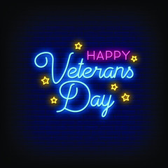 Happy veterans Day Neon Signs Style text vector