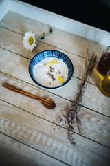 Homemade essential oils, lavender soap and cream