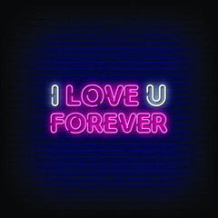 I Love You Forever Neon Signs Style text vector