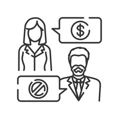 Refusal of a bribe line black icon. Business bribery and kickback corruption concept. Sign for web page, mobile app, button, logo. Vector isolated button. Editable stroke.