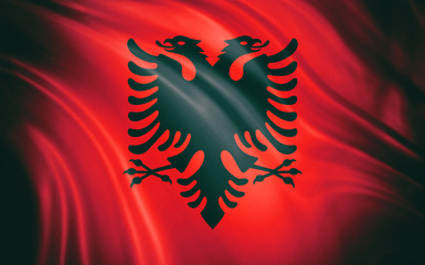 Flag of Albania with wind waves - obrazy, fototapety, plakaty