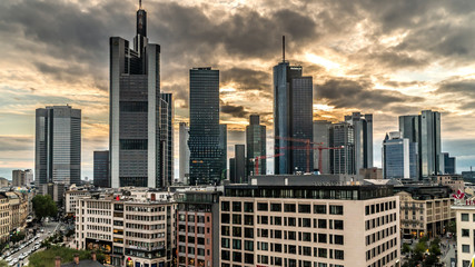 Fototapeta na wymiar Central Frankfurt with dramatic Clouds