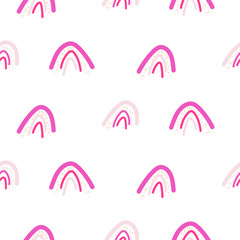 Seamless pattern with pastel pink color rainbow shapes. Light pink girlish design texture.