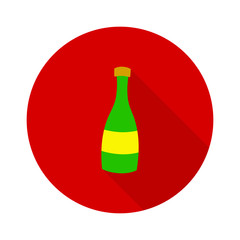 Christmas bottle champagne icon. Vector image flat design with long shadow. Christmas and New Year sign concept.