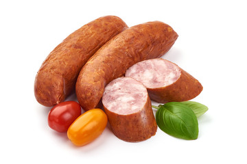 Chinese Dried Sausages, smoked pork sausage, isolated on white background