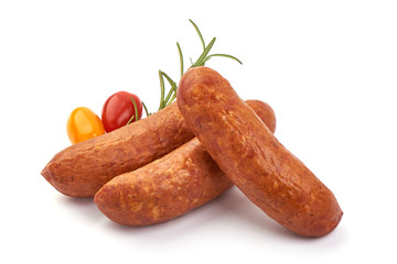 German dried sausages. Hard cured sausage, isolated on white background