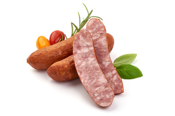Chinese Dried Sausages, smoked pork sausage, isolated on white background