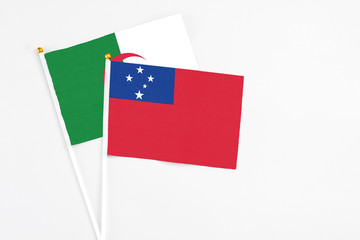Samoa and Algeria stick flags on white background. High quality fabric, miniature national flag....