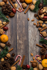 Mixed nuts flat lay frame.