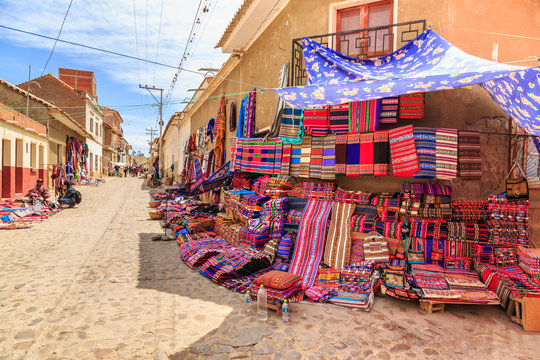 Colorful clothes at a Tarabuco traditional market, Bolivia
