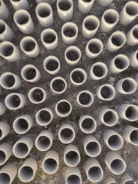 Aerial view of concrete pipes, Kedungu, Bali, Indonesia