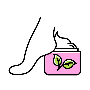 recommend clip art: Foot cream jar color icon. Moisturizing, soothing lotion. Hydrating skincare product. Nourishing, healing footcare. Paraben free. Dry skin solution. Organic cosmetics. Isolated vector illustration