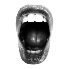 Wide open Halftone Female Mouth. Front view - obrazy, fototapety, plakaty