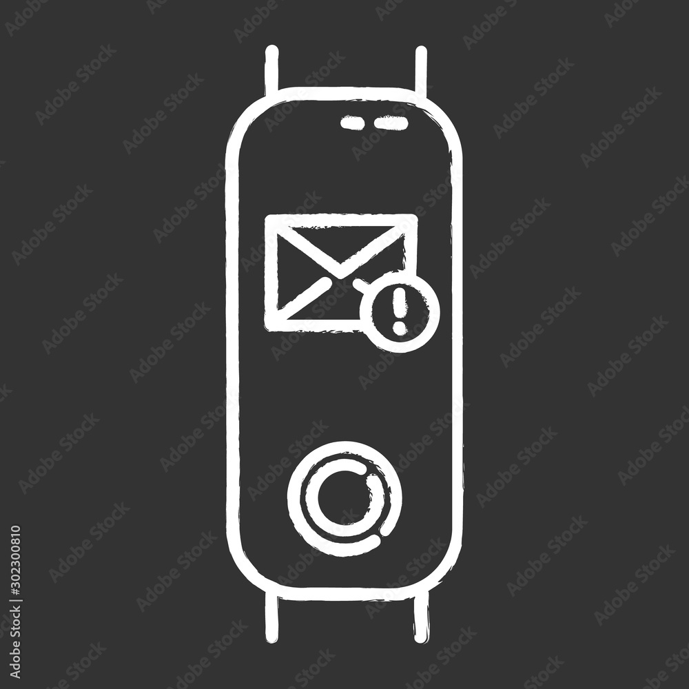Poster fitness tracker with incoming mail notification chalk icon. electronic device with new correspondenc