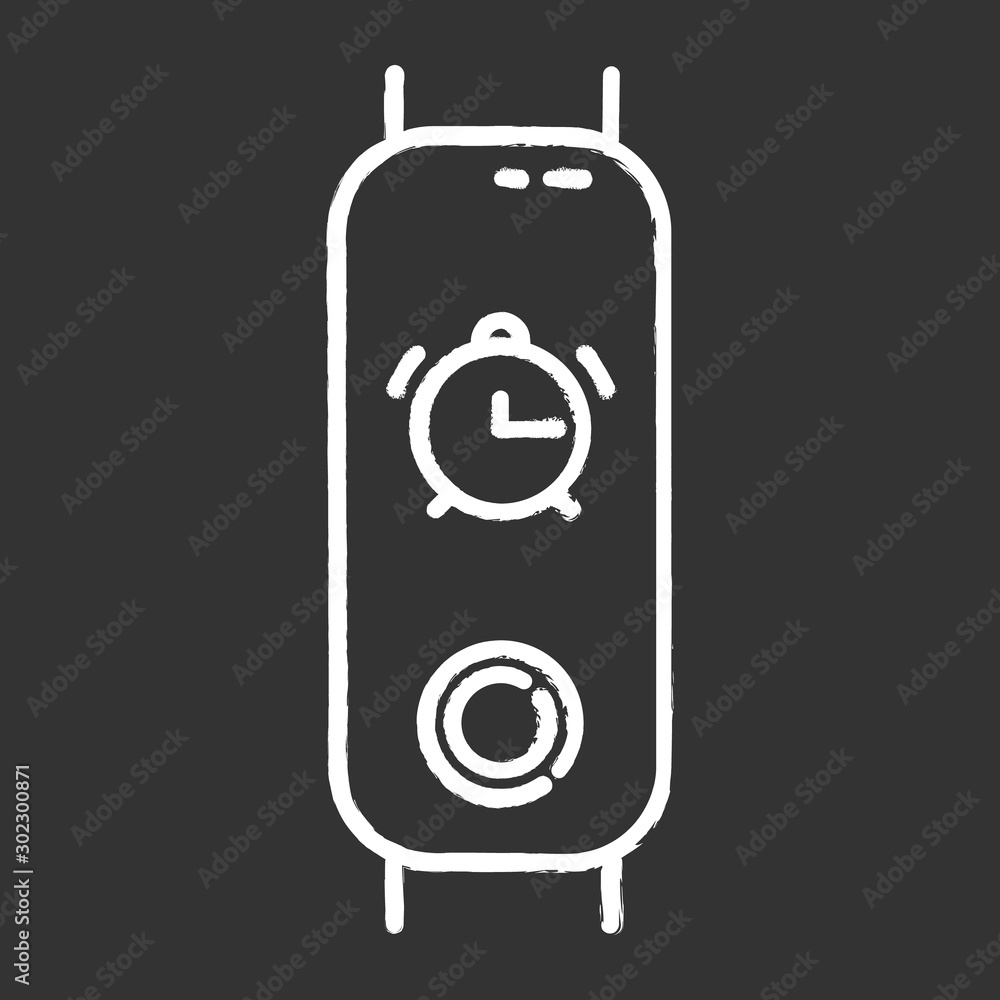 Poster fitness tracker with alarm clock function chalk icon. wellness device with waking up option. active 