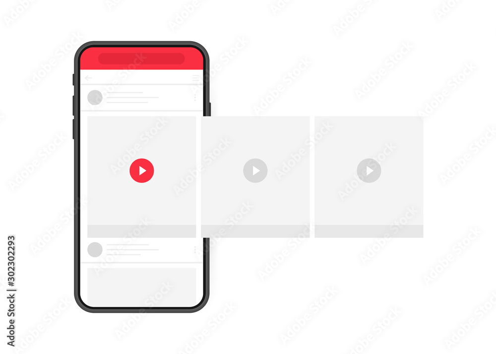 Poster social media design concept. smartphone video player with interface carousel on social network. mode
