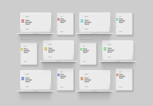 White Laptop and Tablet Grid Mockup