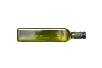 Fototapeta premium Olive cooking oil green bottle isolated on white background.