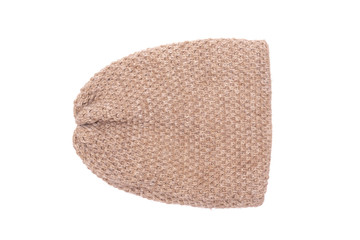 Brown color female warm cap isolated on white background.