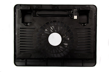 Laptop cooling stand with electric fan powered by usb cable from the laptop