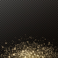 Gold sparks and gold stars sparkle with a special light effect. Golden banner for advertising....