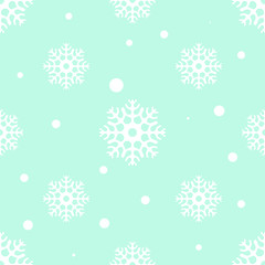 Seamless pattern with snowflakes on a light green background. Snowflakes of different size and density. Vector illustration
