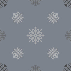 Naklejka na ściany i meble Seamless pattern with dark snowflakes on a gray background. Snowflakes of different size and density. Vector illustration
