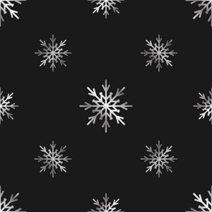 Seamless pattern with metal snowflakes on a black background. Snowflakes of different size and density. Vector illustration