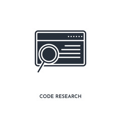 code research icon. simple element illustration. isolated trendy filled code research icon on white background. can be used for web, mobile, ui.