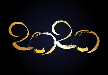 2020 gold grunge lettering and hand drawn numbers