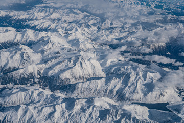 Birds eye view of the Alps over Switzerland
