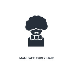 man face curly hair and moustache icon. simple element illustration. isolated trendy filled man face curly hair and moustache icon on white background. can be used for web, mobile, ui.