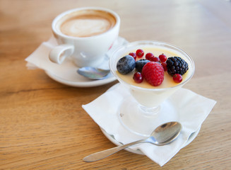 Panna cotta with fresh berries and cappuccino