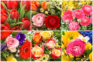 Bouquet spring flowers Tulip rose ranunculus Floral collage