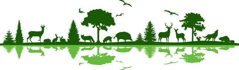 Fototapeta Wild Animals Forest Landscape Vector Silhouette obraz