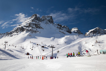 Ski area Arabba in winter, Dolomites mountains - 302312479