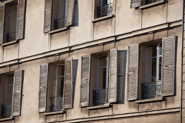 Window shutters of apartment building in Versailles, France