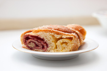 roll with fruit filling on a plate