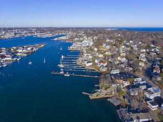 Aerial view of Gloucester City and Gloucester Harbor, Cape Ann, Massachusetts, MA, USA.