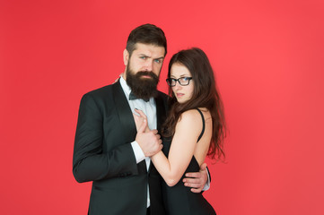 First date. Loving couple on date. Boyfriend date sexy girlfriend. Bearded man hug sensual woman. Couple in love. Romantic relationship. Dating and courtship. Blind date