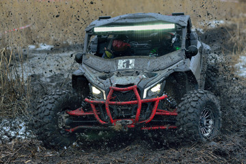 Summer UTV, ATV & offroad driving in the mud. Mud splatter 