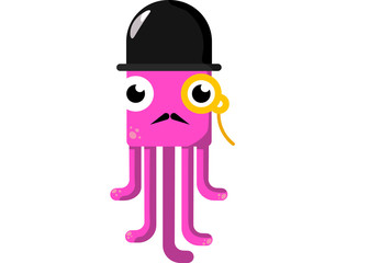 a cute pink octopus with monocle and a head.