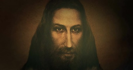 Jesus Christ. An Iconic Image of Jesus Based on the Shroud of Turin. 3d Modelled Face and Virtual Camera Movement. Incarnation of God the Son and the Awaited Messiah Prophesied in the Old Testament.