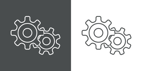 Símbolo configuración. Icono plano lineal 2 engranajes en fondo gris y fondo blanco © teracreonte