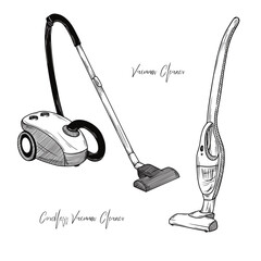 Sketch of two vacuum cleaners on a white background. Vector illustration