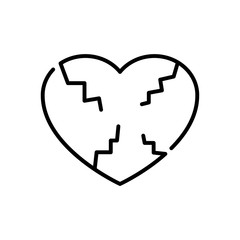 Icono lineal símbolo divorcio con corazón roto en color negro - obrazy, fototapety, plakaty