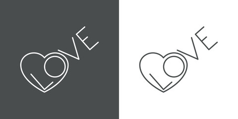 Icono lineal corazón con palabra LOVE en fondo gris y fondo blanco